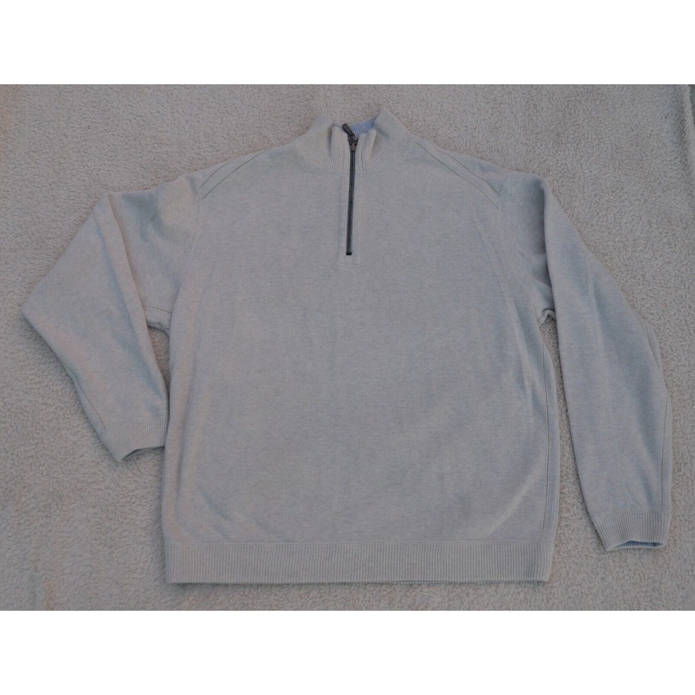 Tommy Bahama‎ Sweater Men Large Pullover Ribbed Mock Neck Cream Jumper 1/4 Zip